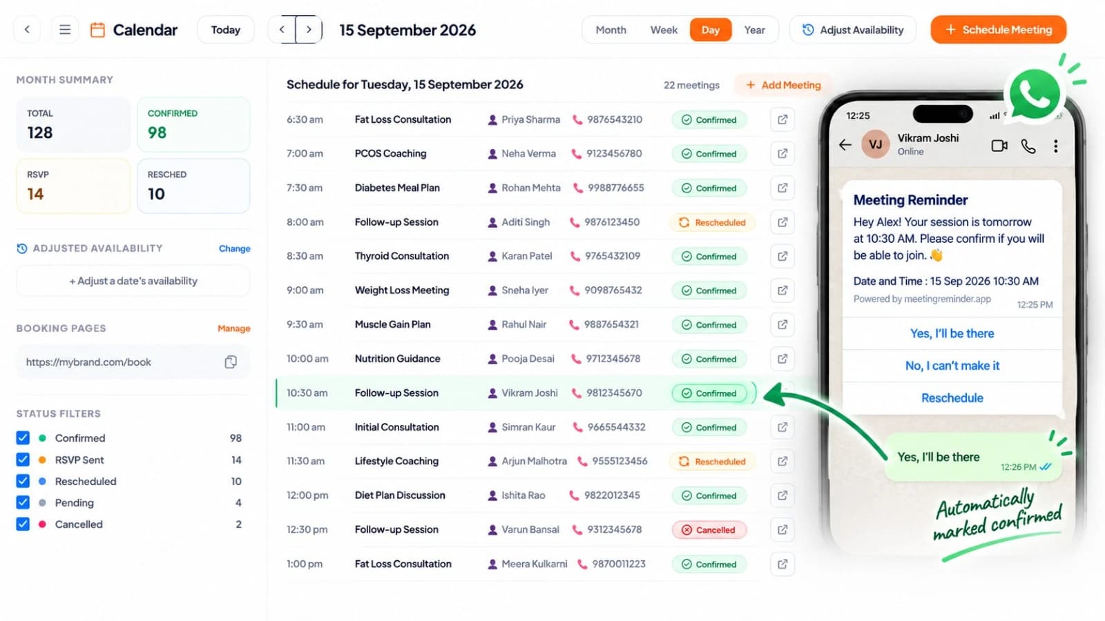 Calendar updates with confirmed statuses automatically